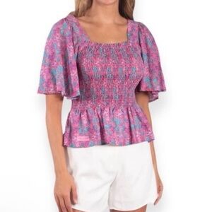 Simply Southern Seahorse Shirred Blouse NWT